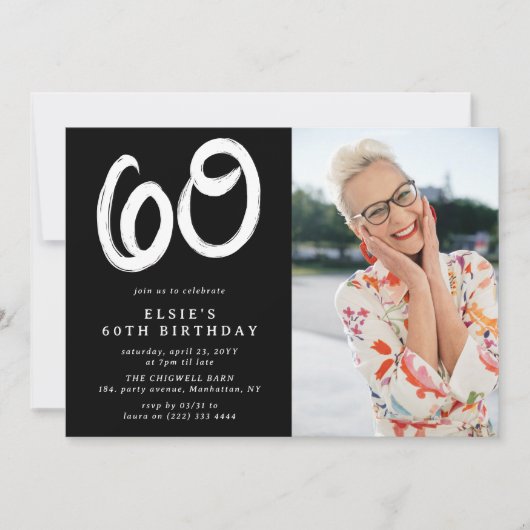 60thモダン誕生日パーティーの写真 招待状 (正面)