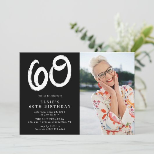 60thモダン誕生日パーティーの写真 招待状 (スタンド正面)