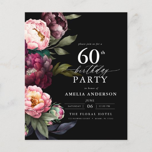 60th予算誕生日ムーディフローラ招待状 チラシ (正面)