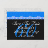 60th保存日誕生日ブルーレースシェブロンV06 案内ポストカード (正面/裏面)