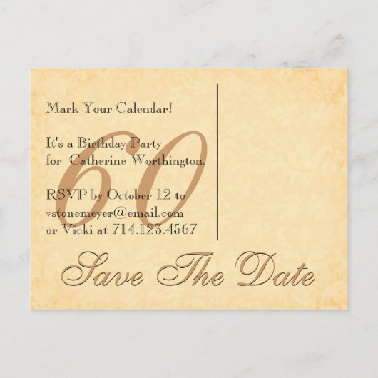 60th日付の保存誕生日淡い色の金ゴールドレースブラック2 案内ポストカード (裏面)