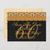 60th日付の保存誕生日金ゴールドブラックレース 案内ポストカード (正面/裏面)