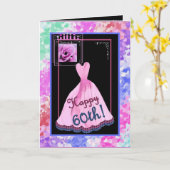 60th素晴らしい誕生日とピンクドレス カード (黄色い花)