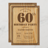 60th素朴誕生日招待状ヴィンテージウッド 招待状 (正面/裏面)