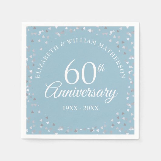 60th結婚ダイヤモンド周年記念ハート紙吹雪 スタンダードカクテルナプキン (正面)
