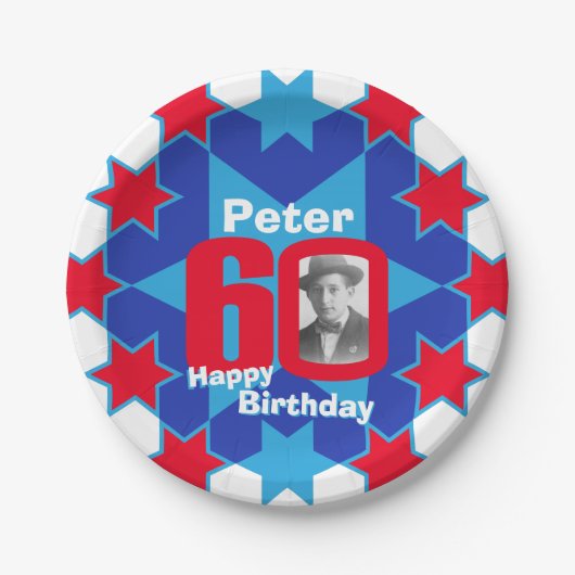 60th誕生日の写真名blue star紙プレート ペーパープレート (正面)