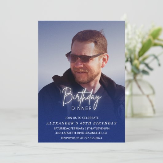 60th誕生日の招待誕生日ディナーフォトメンズ 招待状 (スタンド正面)