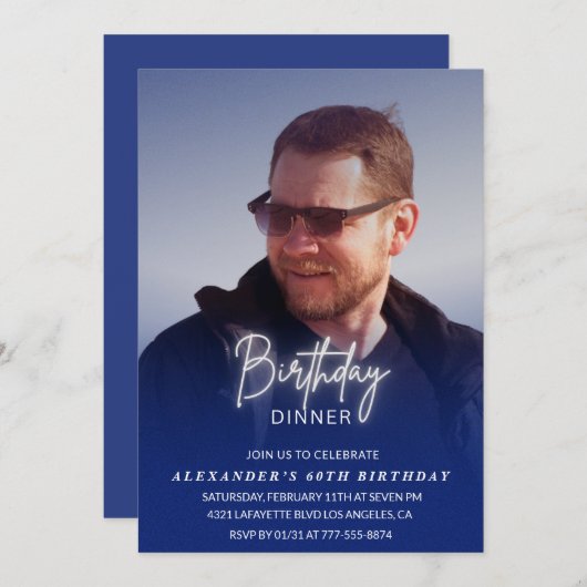 60th誕生日の招待誕生日ディナーフォトメンズ 招待状 (正面/裏面)