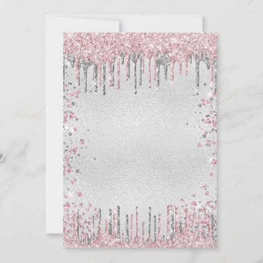 60th誕生日シルバーピンクのグリッタードリップグラマラス 招待状 (裏面)