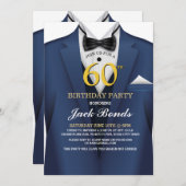 60th誕生日スパイースーツ海軍タイ金招待 招待状 (正面/裏面)