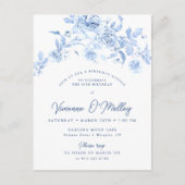 60th誕生日ディナーパーティーブルーフローラ インビテーションポストカード (正面)