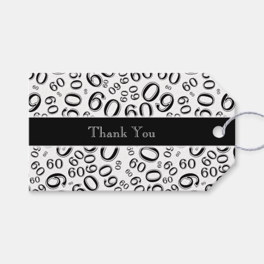 60th誕生日ナンバーパターンブラック/ホワイト ギフトタグ (正面(横))