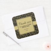 60th誕生日ナンバーパターンブラック/金ゴールド スクエアシール (封筒)