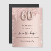 60th誕生日バラグリッター日付磁石を保存 (正面/裏面)