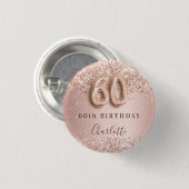 60th誕生日バラ金ゴールド赤面グリッター名タグ 缶バッジ (正面&裏面)