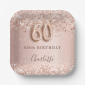 60th誕生日バラ金ゴールド赤面グリッター名 ペーパープレート (正面)