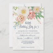 60th誕生日パステル赤面nホワイトフローラ 招待状 (正面)