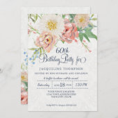 60th誕生日パステル赤面nホワイトフローラ 招待状 (正面/裏面)