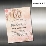 60th誕生日パンパスグラスバラ花模様贅沢 マグネット招待状<br><div class="desc">バラ金ゴールド、赤面ピンクの素朴なメタリックフェイクな背景を探す。バラ飾金ゴールドとピンクの花模様、バラ、パンパスグラスと。名前とパーティー・詳細のパーソナライズおよび追加60番はバ書ロンスタイルフォント。</div>