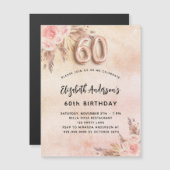 60th誕生日パンパスグラスバラ花模様贅沢 マグネット招待状 (正面/裏面)