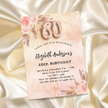 60th誕生日パンパスグラスバラ花模様贅沢 招待状<br><div class="desc">バラ金ゴールド、赤面ピンクの素朴なメタリックフェイクな背景を探す。バラ飾金ゴールドとピンクの花模様、バラ、パンパスグラスと。名前とパーティー・詳細のパーソナライズおよび追加60番はバ書ロンスタイルフォント。</div>