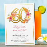 60th誕生日パーティかわいらしフローラ金ゴールド番号60 招待状<br><div class="desc">第60回金ゴールド60回お花付き飾の誕生かわいらしパーティーそしてフェミニンエレガントデザインと水色フローラの配置ピンク色オレンジと紫の色合い。60誕生祝い、春または夏の誕生日ランチ、ガーデンティーパーティーなどに最適。</div>