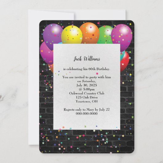 60th誕生日パーティネオンの壁にサイン 招待状 (裏面)