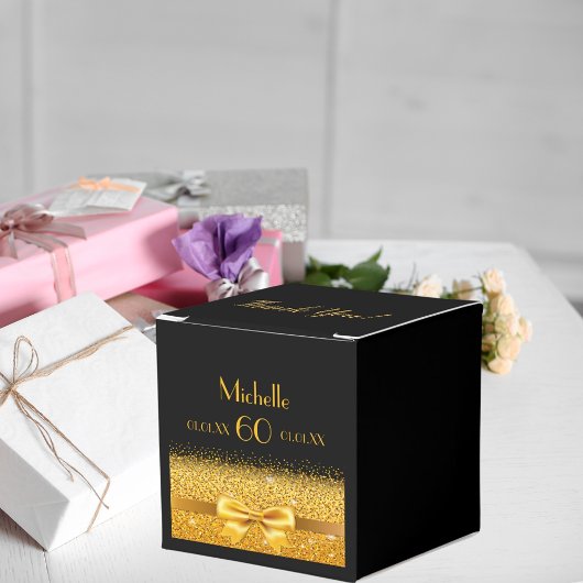 60th誕生日パーティブラック金ゴールド感謝していユー フェイバーボックス