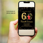 60th誕生日パーティブラック金ゴールド紙吹雪写真 招待状