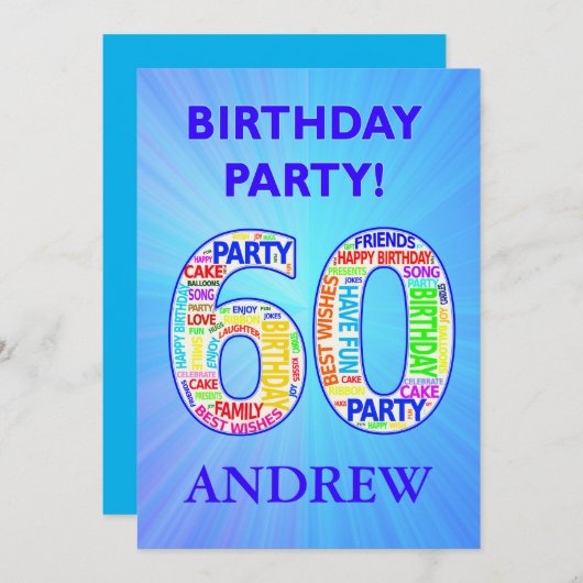 60th誕生日パーティーの招待状の名前の追加 招待状 (正面/裏面)