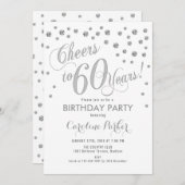 60th誕生日パーティーの招待状 – Silver White 招待状 (正面/裏面)