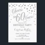 60th誕生日パーティーの招待状 – Silver White 招待状<br><div class="desc">60thバースデーパーティー招エレガント待デザインとフェイクグリッターシルバーと白。応援60年！</div>