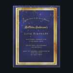 60th誕生日パーティーの青い金ゴールド光沢のある招待 ポストカード<br><div class="desc">トレンディー60歳モダンの誕生日パーティー招待カー男性へド、男、男。紺色の紺色。青い色が不均一だ。金ゴールドの枠と金フェイクの紙吹雪を振りかけるとともに、黄金色の文字。テンプレートのパーティー情報。戻る：普通郵便デザイン。</div>