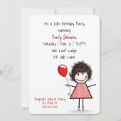 60th誕生日パーティーガールwithレッドバルーン 招待状 (正面)