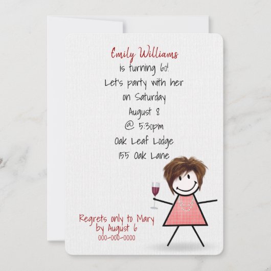 60th誕生日パーティーガールwithワイン 招待状 (正面)