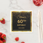 60th誕生日パーティークラシックブラック金ゴールド紙吹雪 スタンダードカクテルナプキン (インサイチュ)