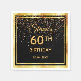 60th誕生日パーティークラシックブラック金ゴールド紙吹雪 スタンダードカクテルナプキン