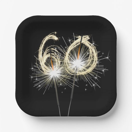 60th誕生日パーティースパーカーズオンブラック ペーパープレート (正面)