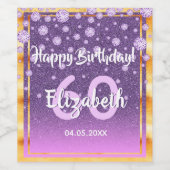 60th誕生日パーティーダイヤモンドグリッターパープルピンク ワインラベル (シングルラベル)