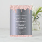 60th誕生日パーティーバラ金ゴールドグリッター銀ドリップス 招待状 (スタンド正面)