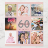 60th誕生日パーティーバラ金ゴールド赤面写真コラージュ ワインラベル (シングルラベル)