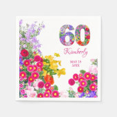 60th誕生日パーティーフローラ名と日付ナプキン スタンダードカクテルナプキン (正面)