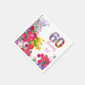 60th誕生日パーティーフローラ名と日付ナプキン スタンダードカクテルナプキン (角)