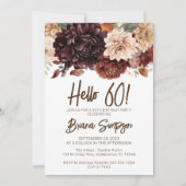 60th誕生日パーティーブラウンベージュフラワーズフローラ 招待状 (正面)
