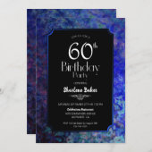 60th誕生日パーティーブラック(ブルー付縁ど) 招待状 (正面/裏面)