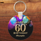 60th誕生日パーティーブラック&金ゴールドバルーン キーホルダー (正面)