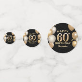 60th誕生日パーティーブラック&金ゴールドバルーン コンフェッティ (正面)