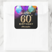 60th誕生日パーティーブラック&金ゴールドバルーン スクエアシール (バッグ)