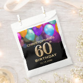 60th誕生日パーティーブラック&金ゴールドバルーン フェイバーバッグ (クリップ留めされた状態)