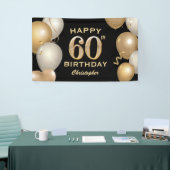 60th誕生日パーティーブラック&金ゴールドバルーン 横断幕 (トレードショー)